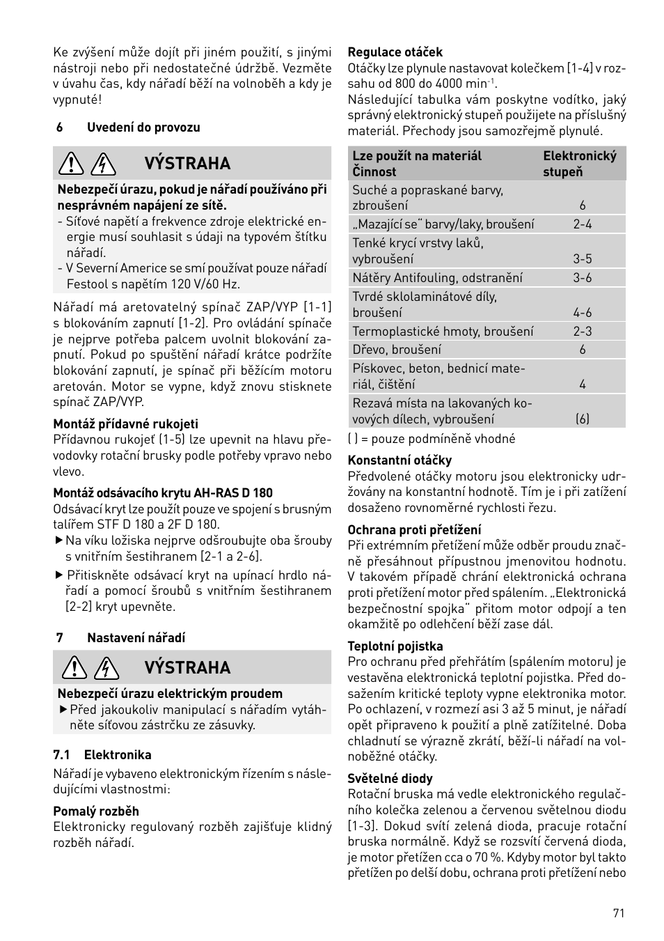 Výstraha | Festool RAS 180.03 E User Manual | Page 71 / 79