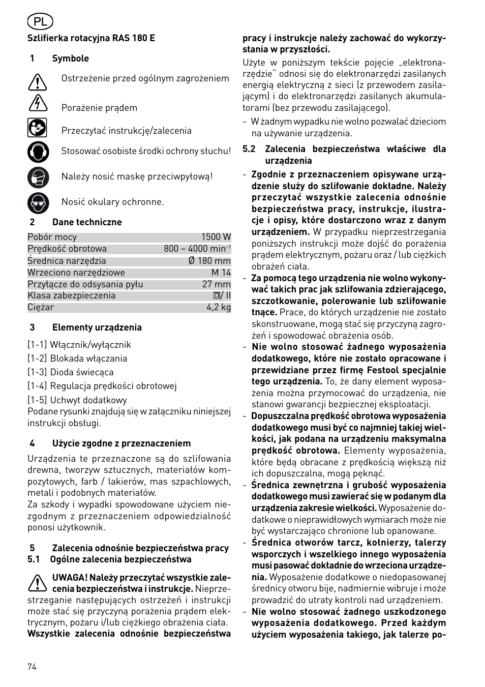 Festool RAS 180.03 E User Manual | Page 74 / 79