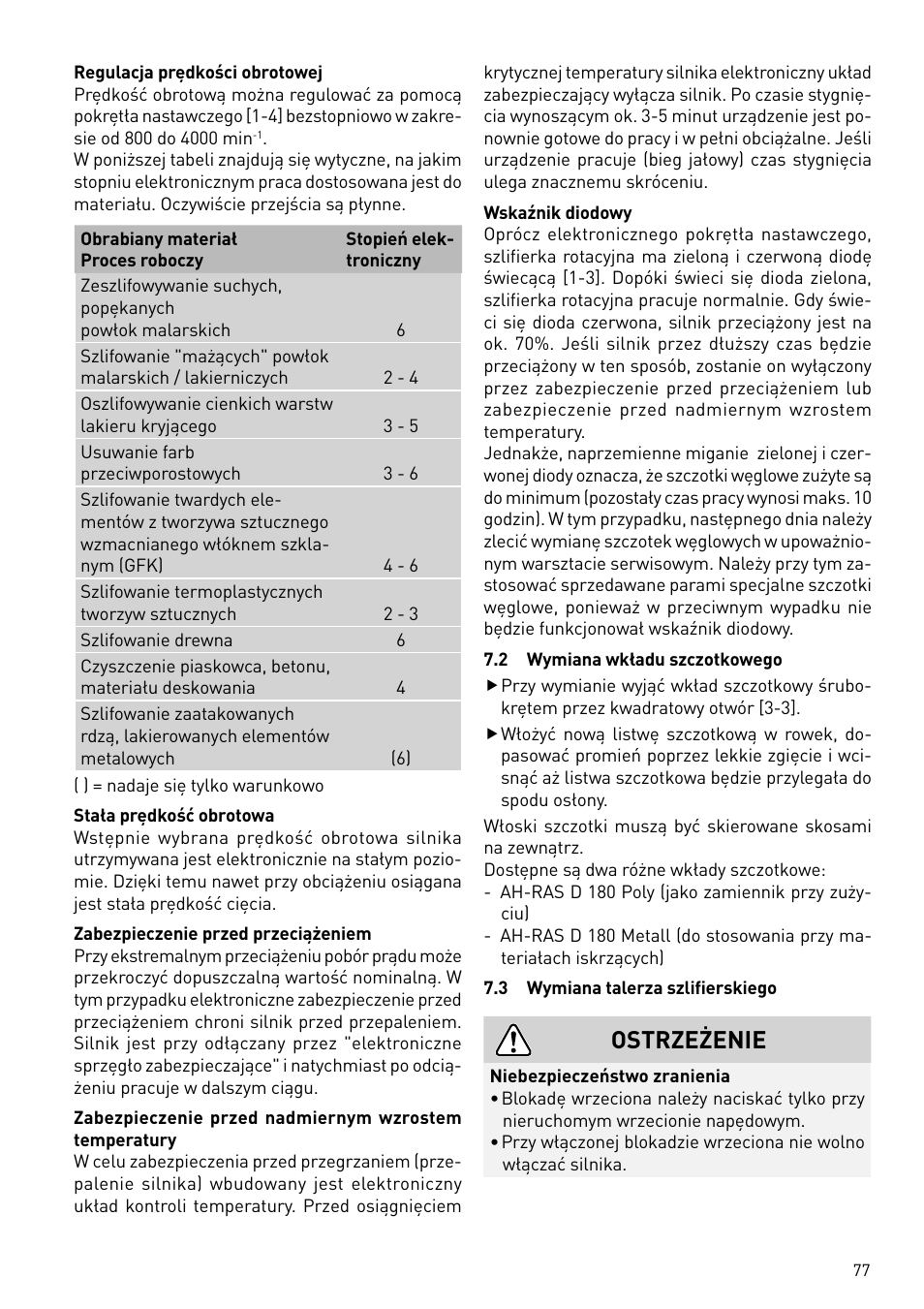 Ostrzeżenie | Festool RAS 180.03 E User Manual | Page 77 / 79