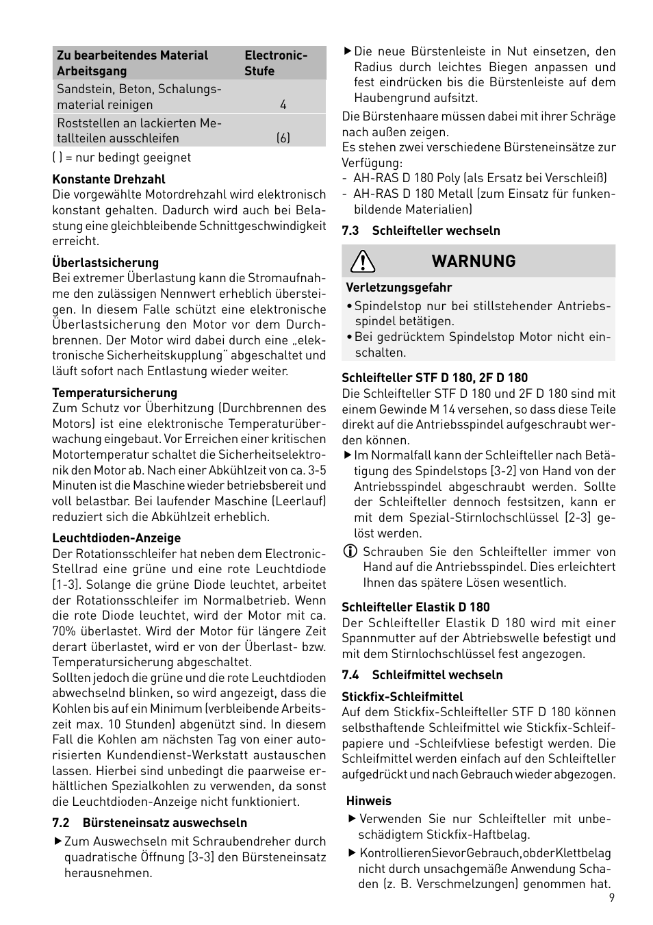 Warnung | Festool RAS 180.03 E User Manual | Page 9 / 79