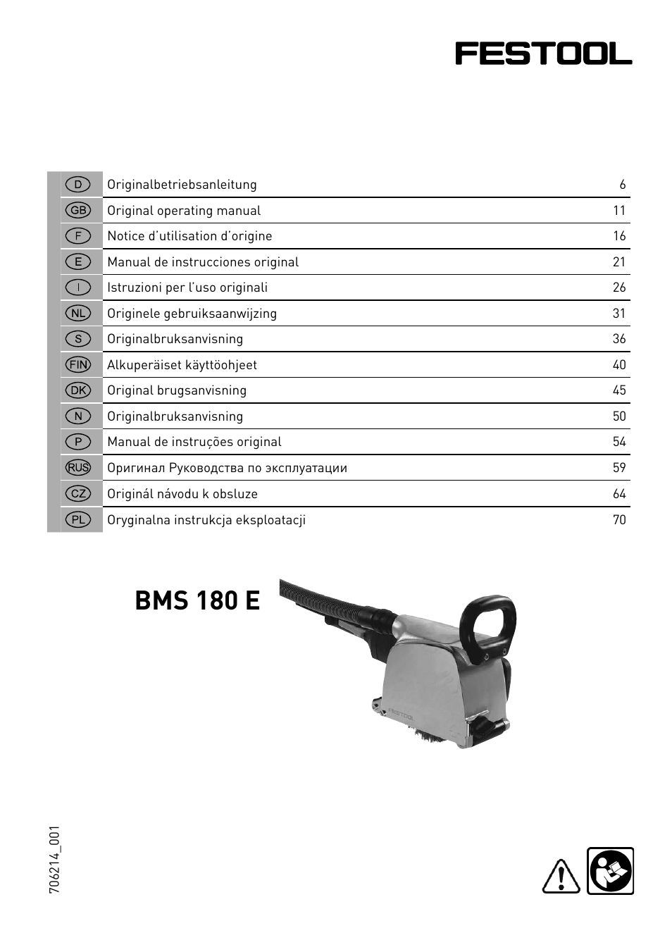 Festool BMS 180 E Rustofix HR User Manual | 73 pages