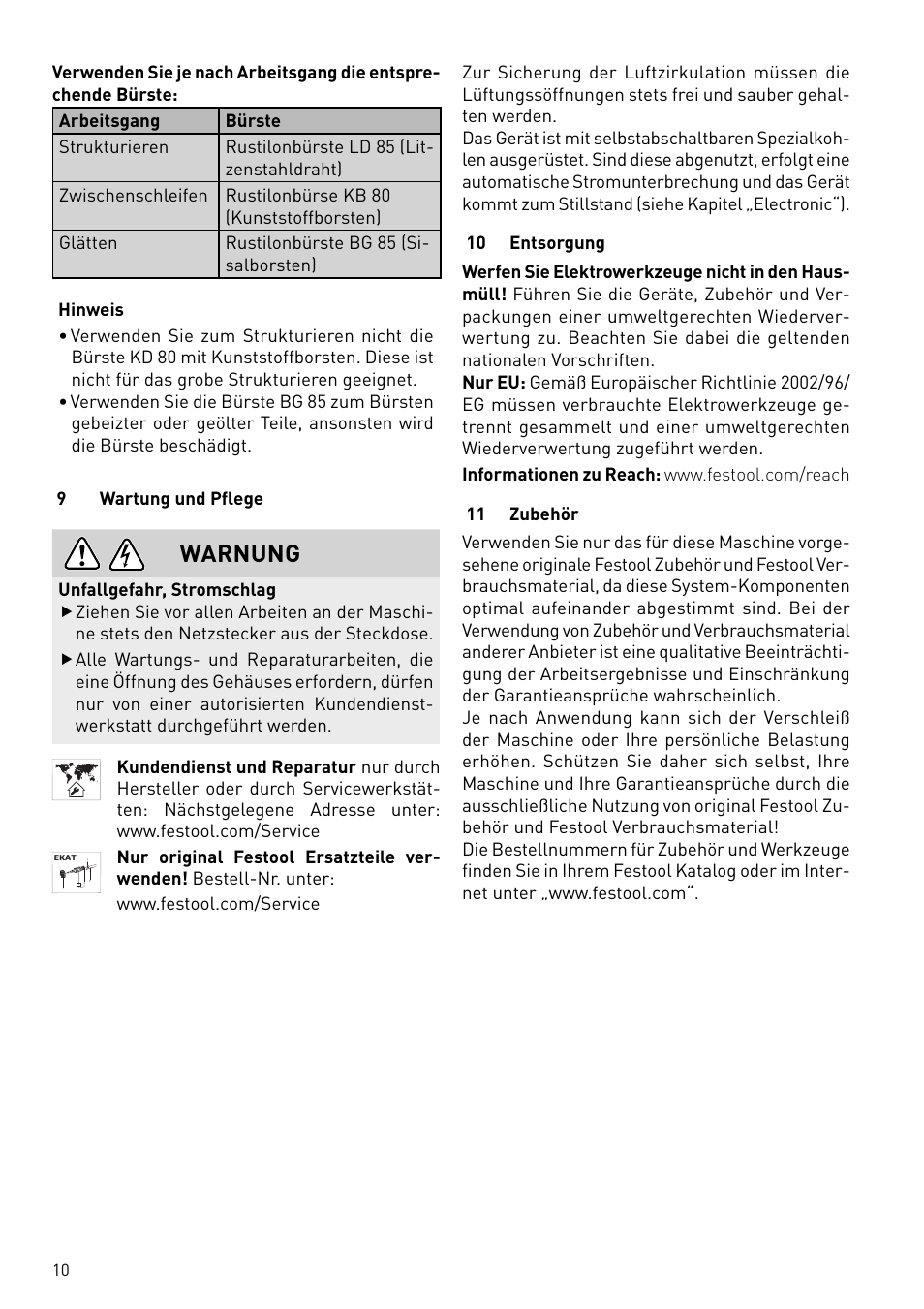 Warnung | Festool BMS 180 E Rustofix HR User Manual | Page 10 / 73