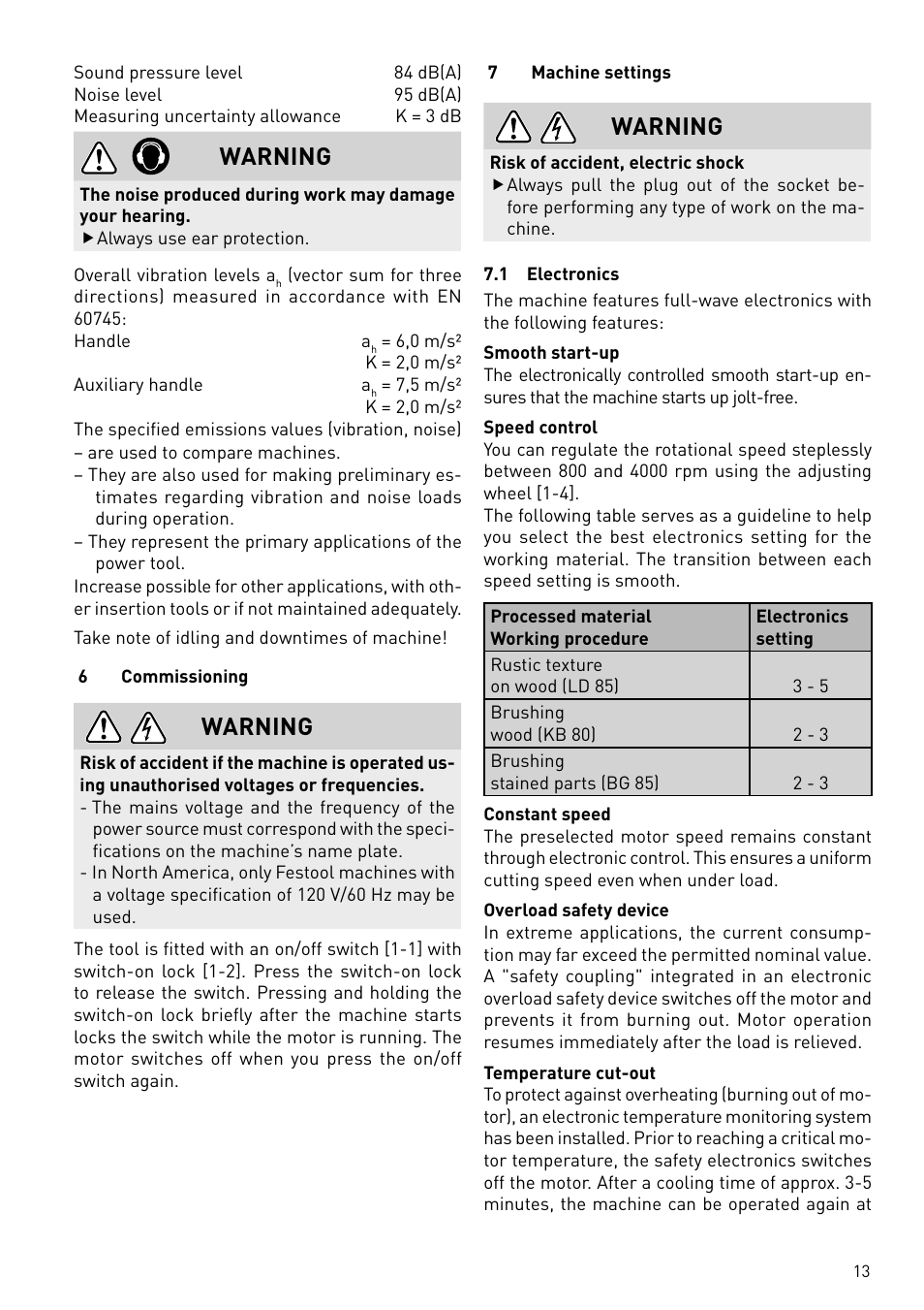 Warning | Festool BMS 180 E Rustofix HR User Manual | Page 13 / 73