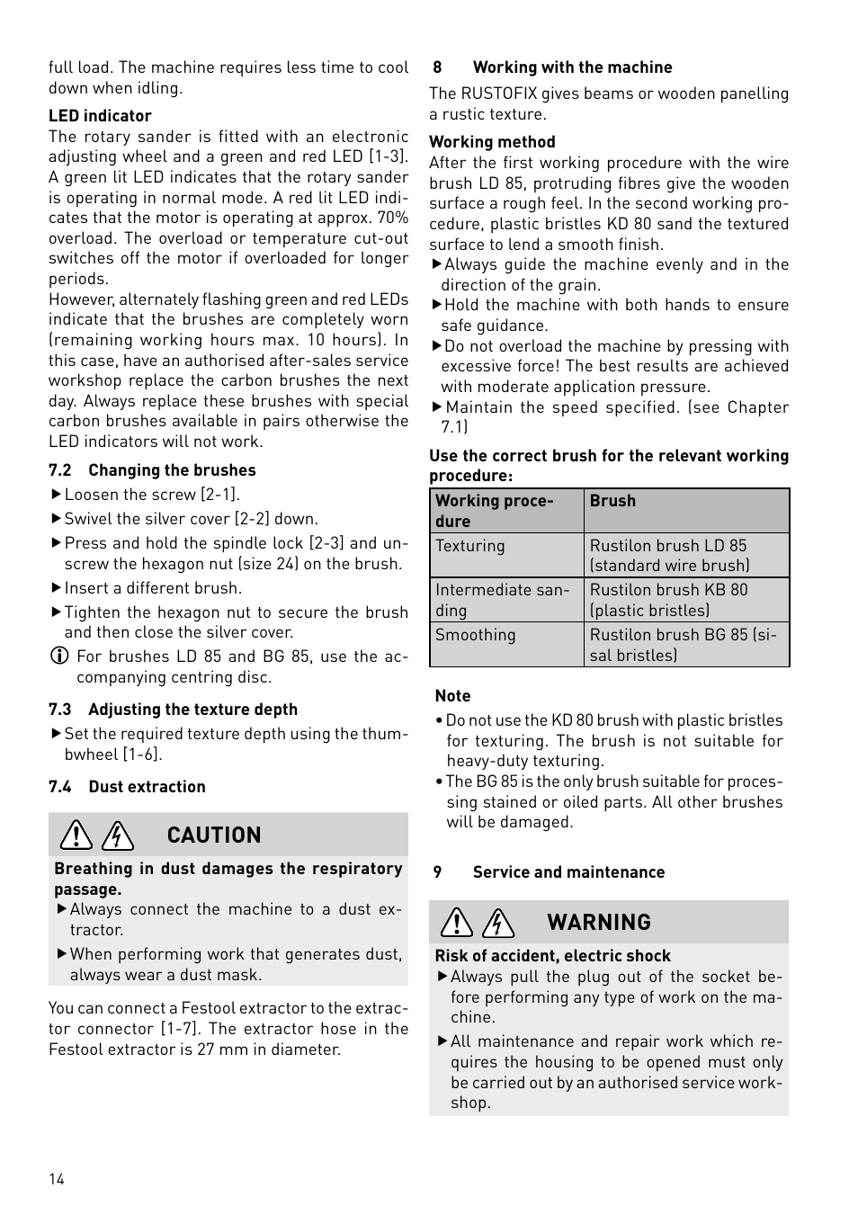 Caution, Warning | Festool BMS 180 E Rustofix HR User Manual | Page 14 / 73
