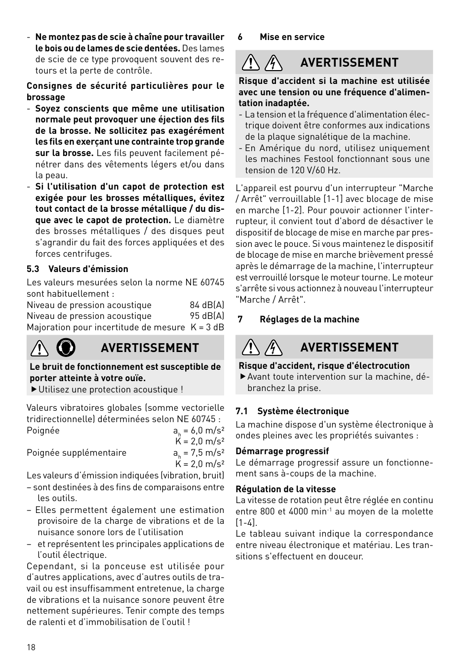 Avertissement | Festool BMS 180 E Rustofix HR User Manual | Page 18 / 73