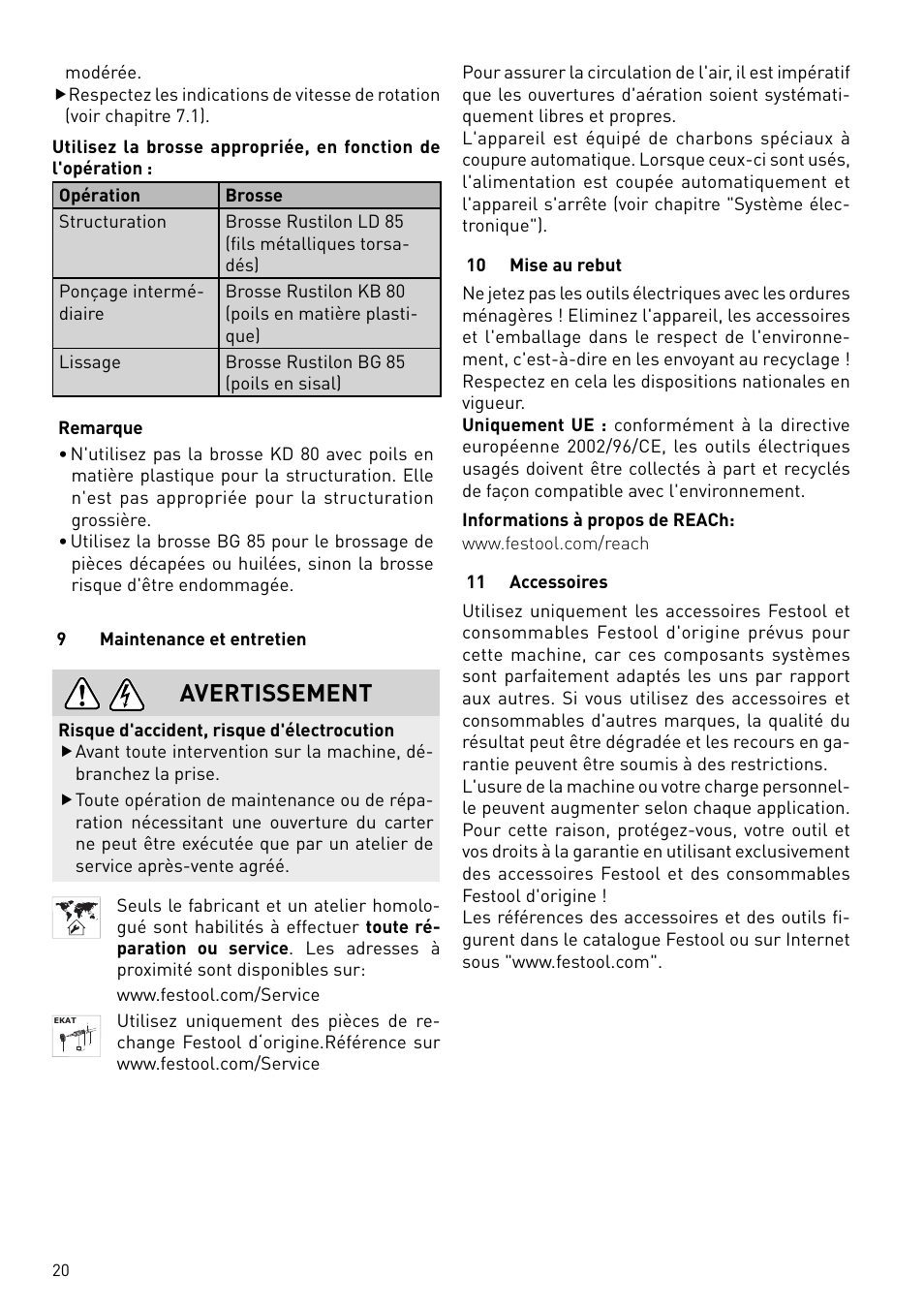 Avertissement | Festool BMS 180 E Rustofix HR User Manual | Page 20 / 73