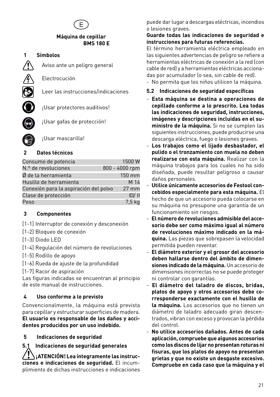 Festool BMS 180 E Rustofix HR User Manual | Page 21 / 73