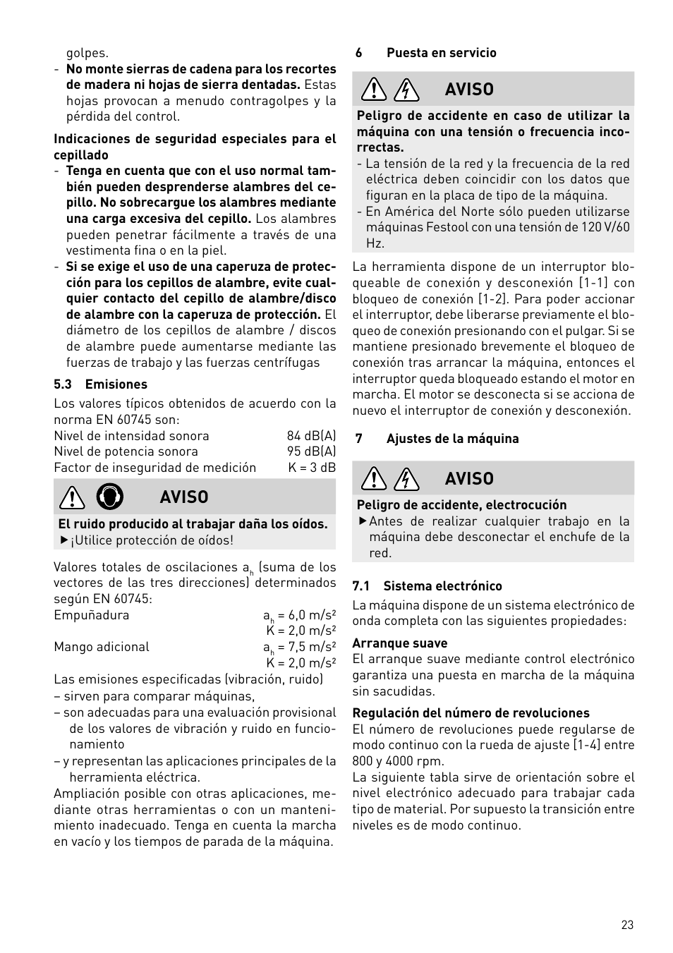 Aviso | Festool BMS 180 E Rustofix HR User Manual | Page 23 / 73