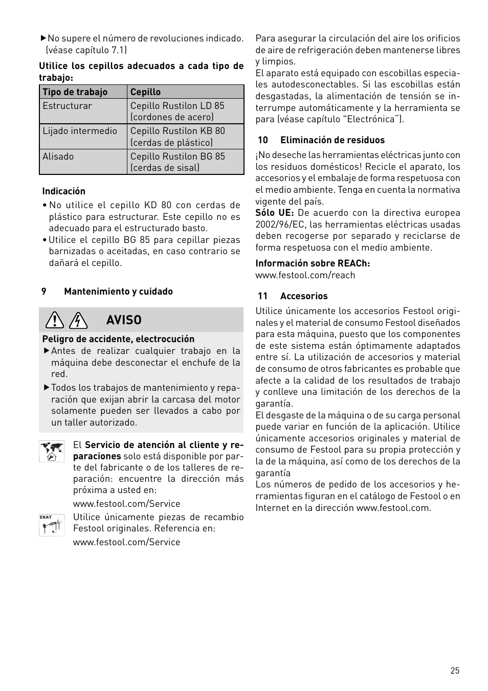 Aviso | Festool BMS 180 E Rustofix HR User Manual | Page 25 / 73