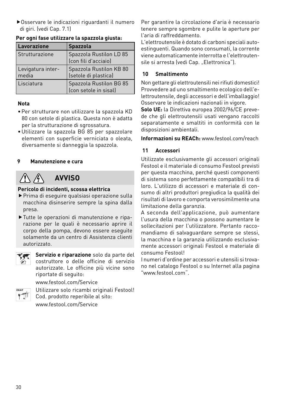 Avviso | Festool BMS 180 E Rustofix HR User Manual | Page 30 / 73