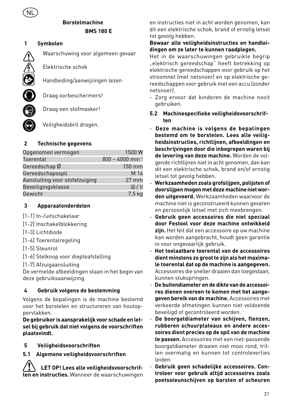 Festool BMS 180 E Rustofix HR User Manual | Page 31 / 73