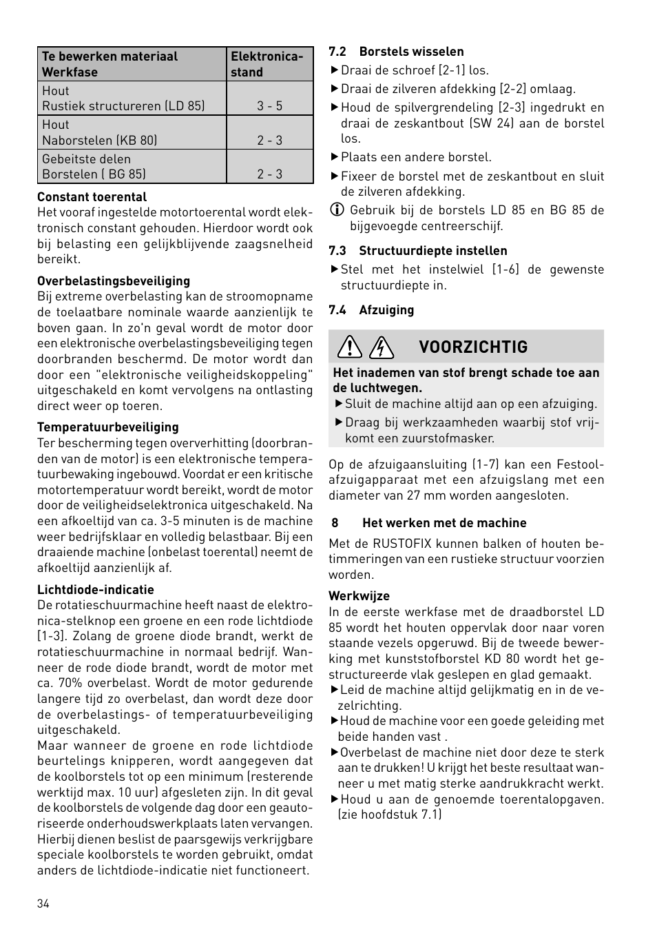 Voorzichtig | Festool BMS 180 E Rustofix HR User Manual | Page 34 / 73