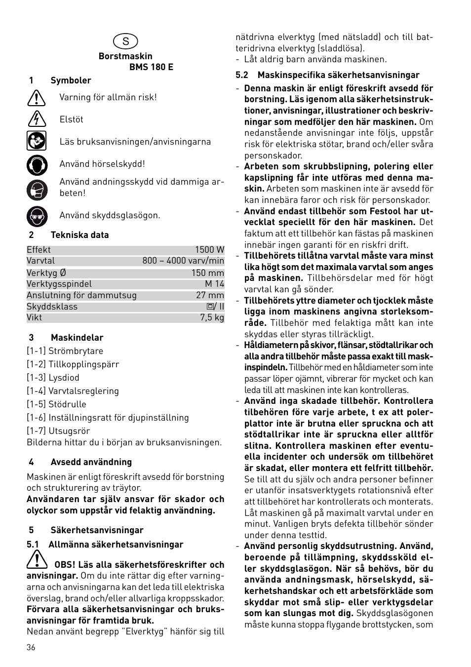 Festool BMS 180 E Rustofix HR User Manual | Page 36 / 73