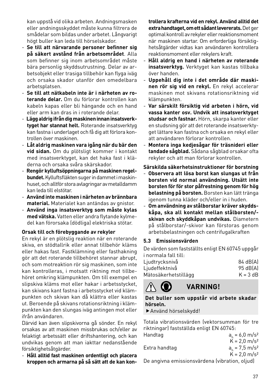 Varning | Festool BMS 180 E Rustofix HR User Manual | Page 37 / 73