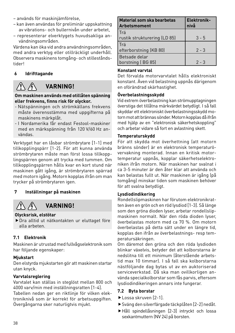 Varning | Festool BMS 180 E Rustofix HR User Manual | Page 38 / 73