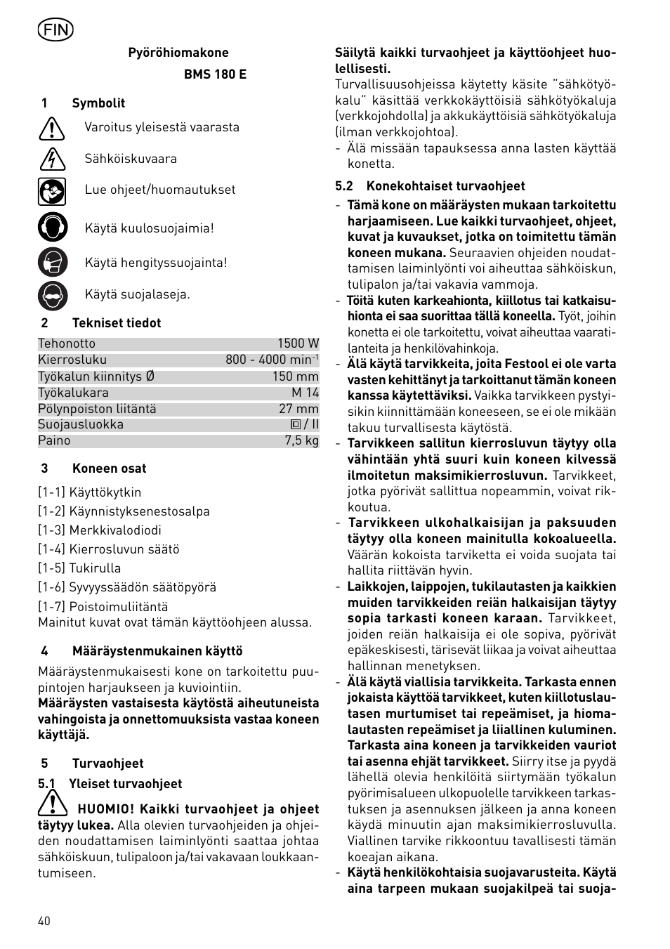 Festool BMS 180 E Rustofix HR User Manual | Page 40 / 73