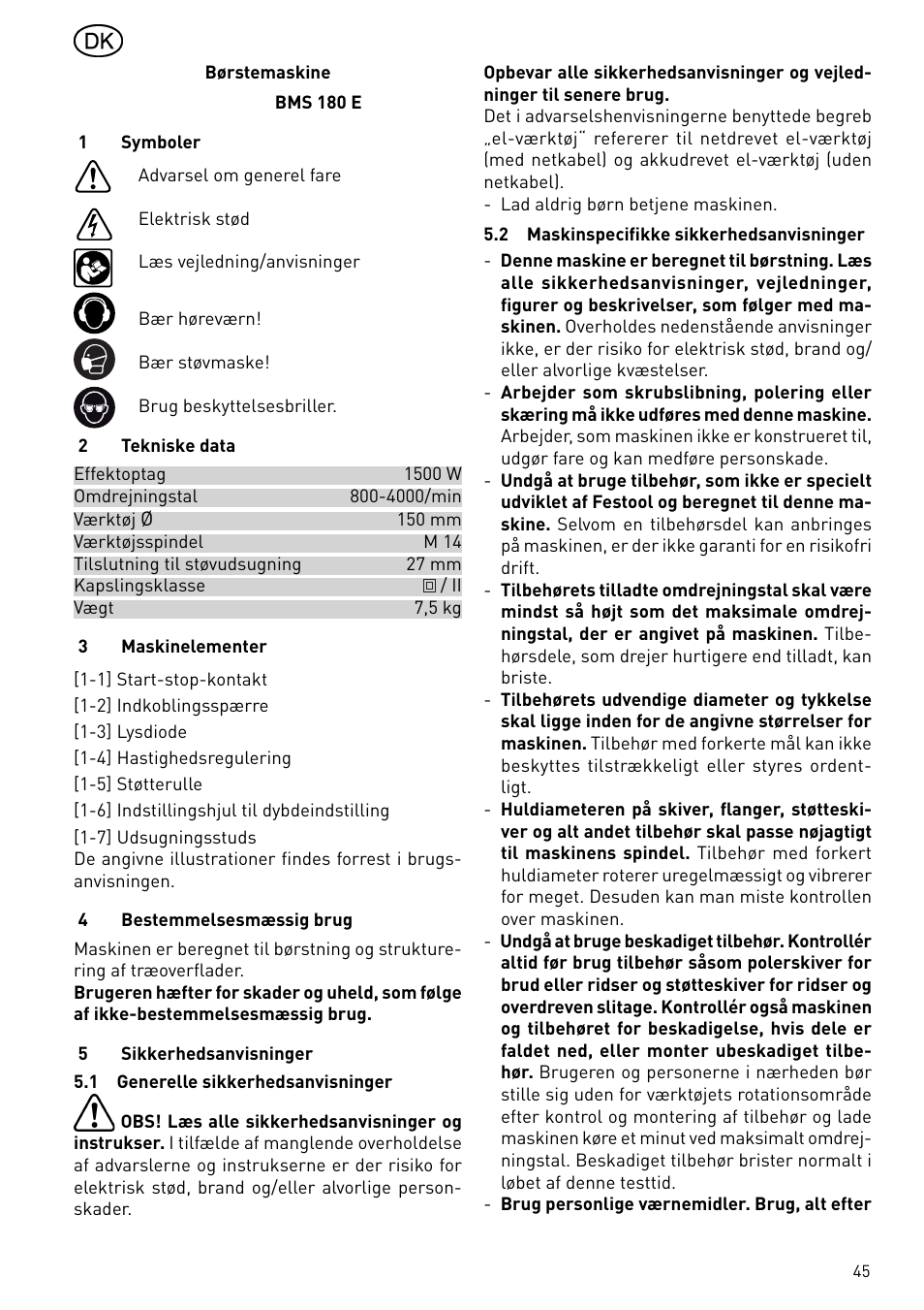Festool BMS 180 E Rustofix HR User Manual | Page 45 / 73