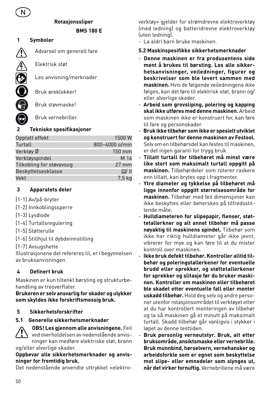 Festool BMS 180 E Rustofix HR User Manual | Page 50 / 73