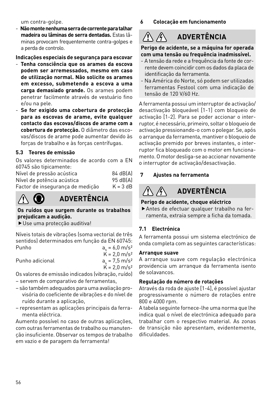 Advertência | Festool BMS 180 E Rustofix HR User Manual | Page 56 / 73