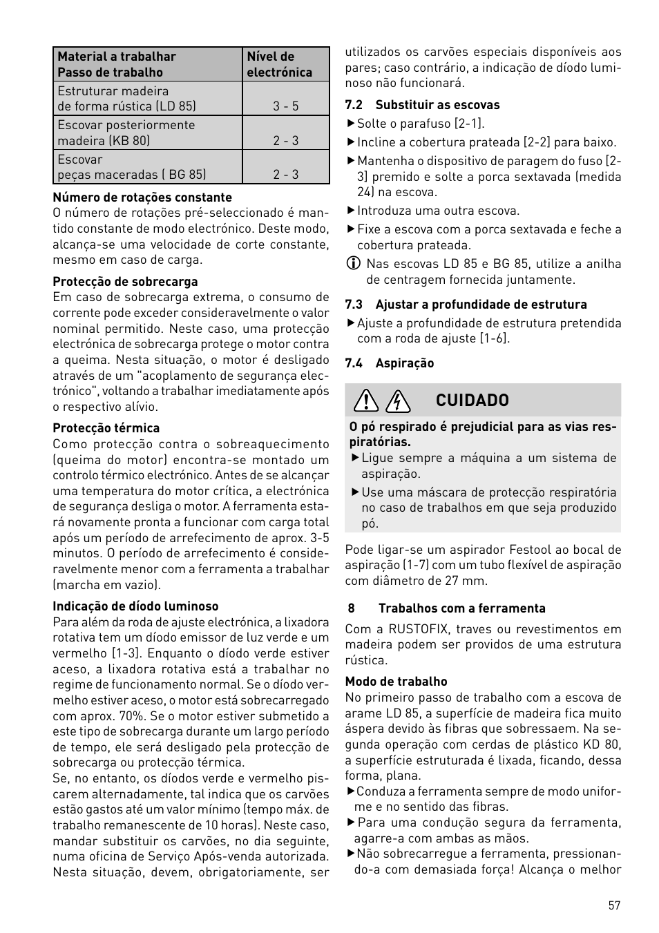 Cuidado | Festool BMS 180 E Rustofix HR User Manual | Page 57 / 73