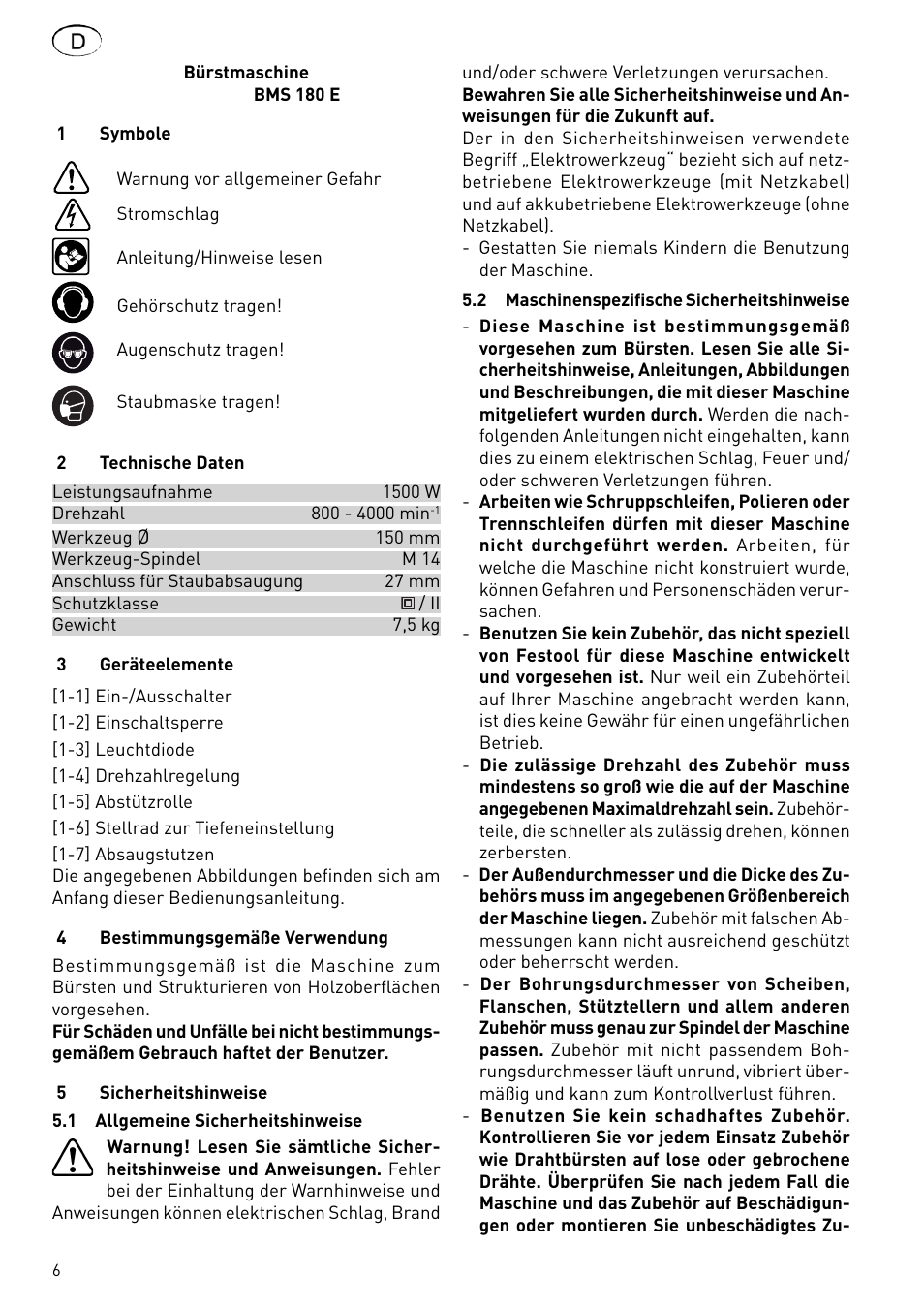 Festool BMS 180 E Rustofix HR User Manual | Page 6 / 73
