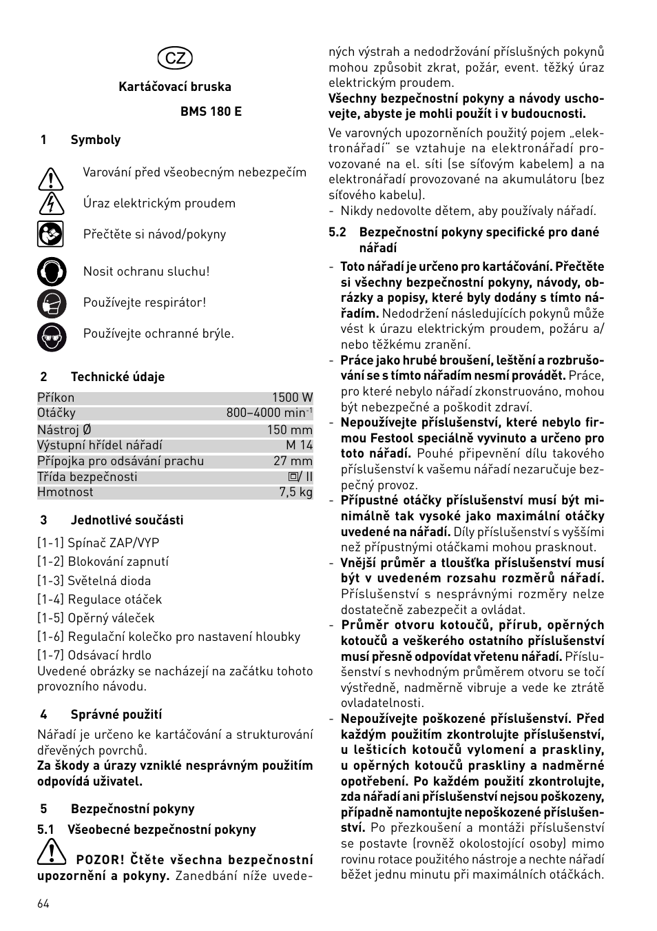 Festool BMS 180 E Rustofix HR User Manual | Page 64 / 73