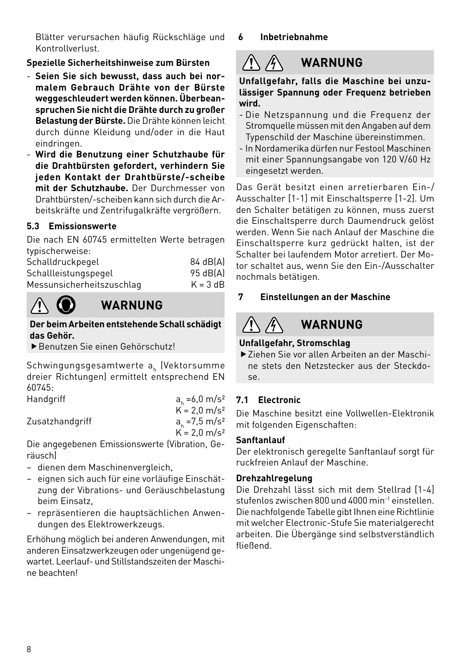 Warnung | Festool BMS 180 E Rustofix HR User Manual | Page 8 / 73