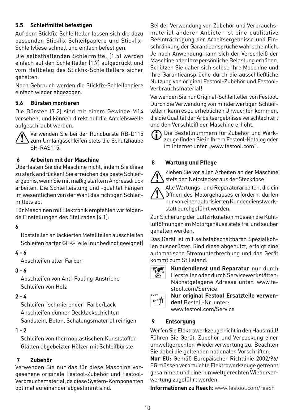 Festool RAS 115.04 E User Manual | Page 10 / 80