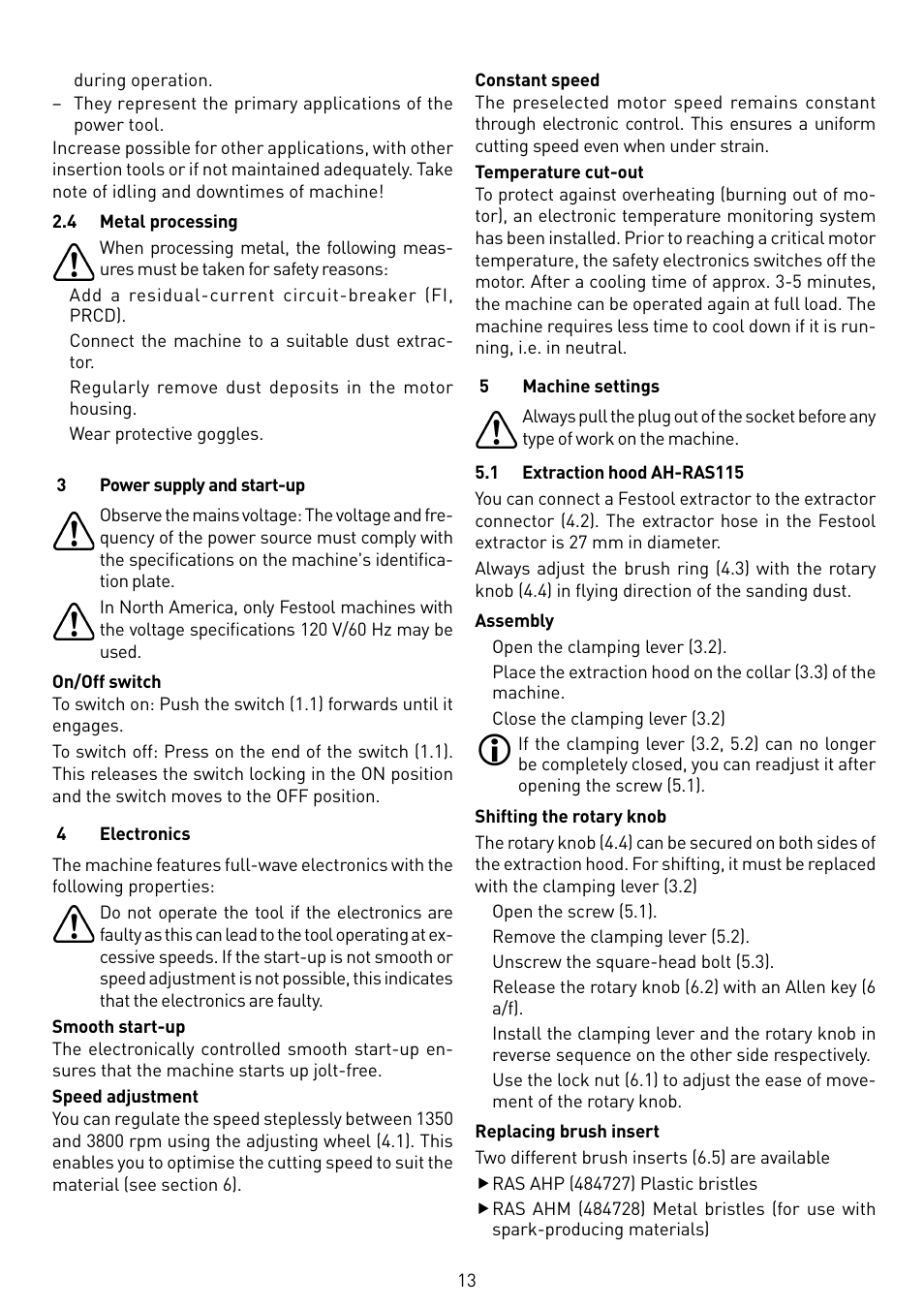 Festool RAS 115.04 E User Manual | Page 13 / 80