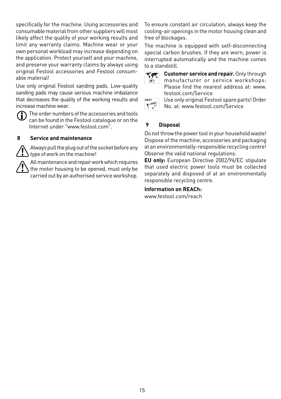 Festool RAS 115.04 E User Manual | Page 15 / 80