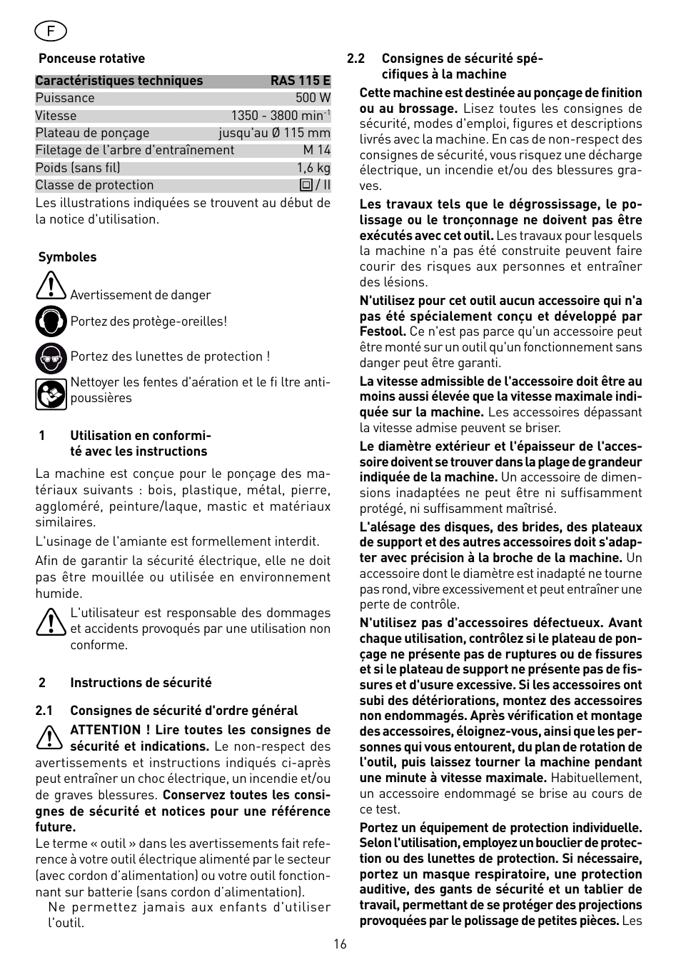 Festool RAS 115.04 E User Manual | Page 16 / 80
