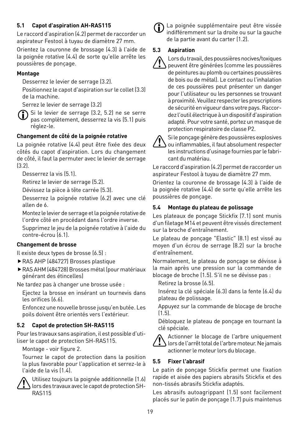 Festool RAS 115.04 E User Manual | Page 19 / 80