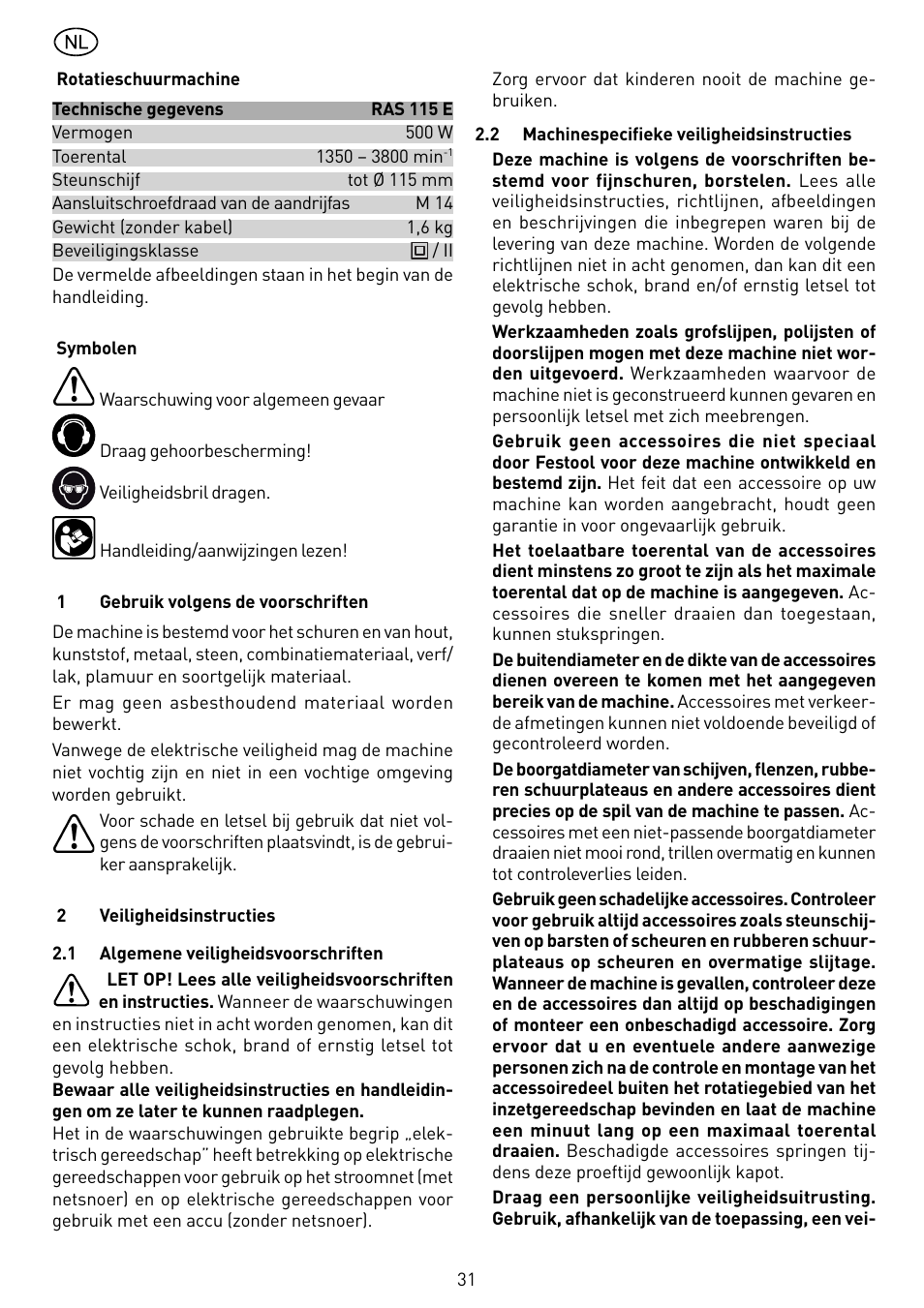 Festool RAS 115.04 E User Manual | Page 31 / 80