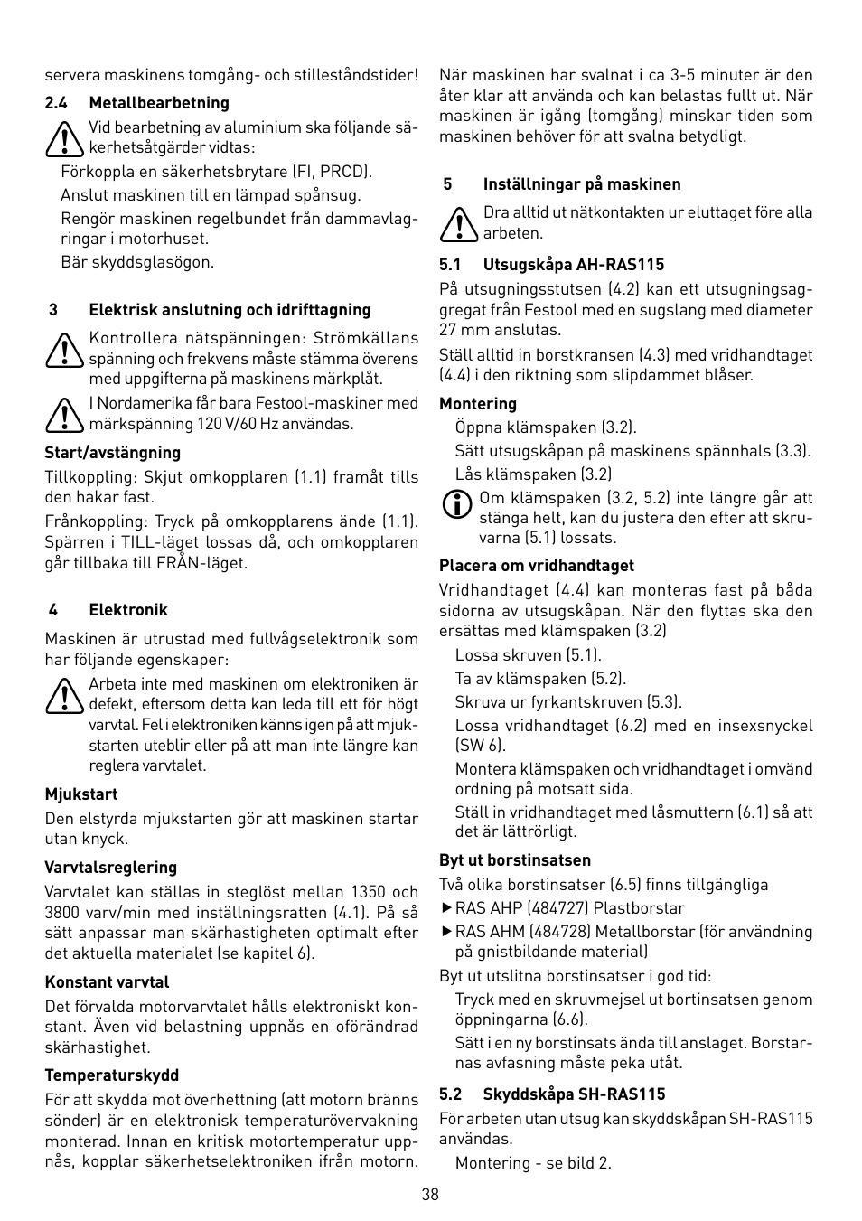 Festool RAS 115.04 E User Manual | Page 38 / 80