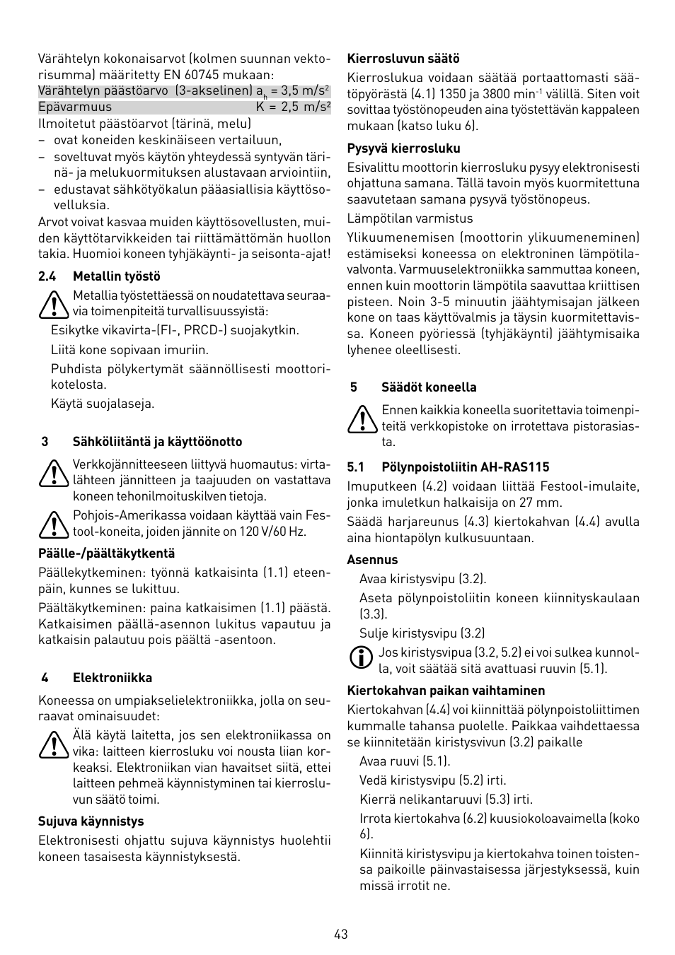 Festool RAS 115.04 E User Manual | Page 43 / 80