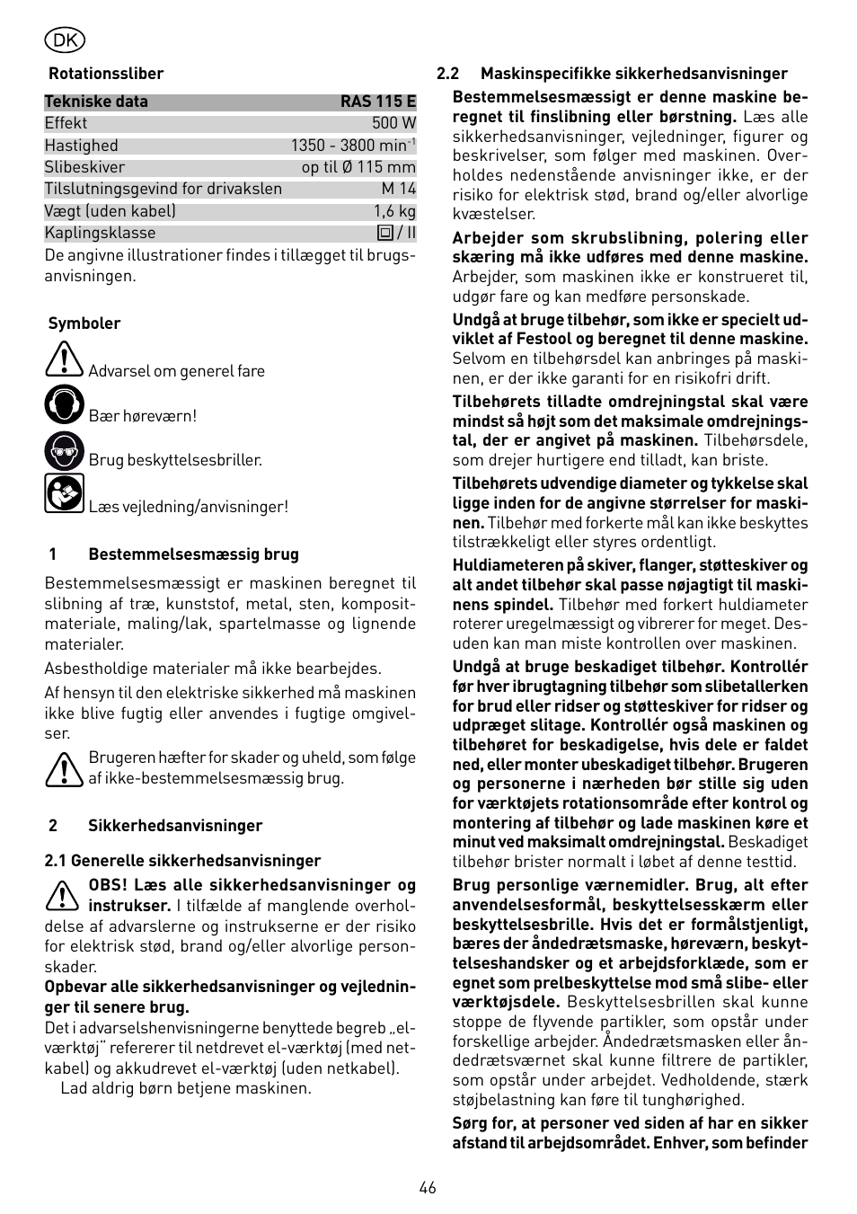 Festool RAS 115.04 E User Manual | Page 46 / 80