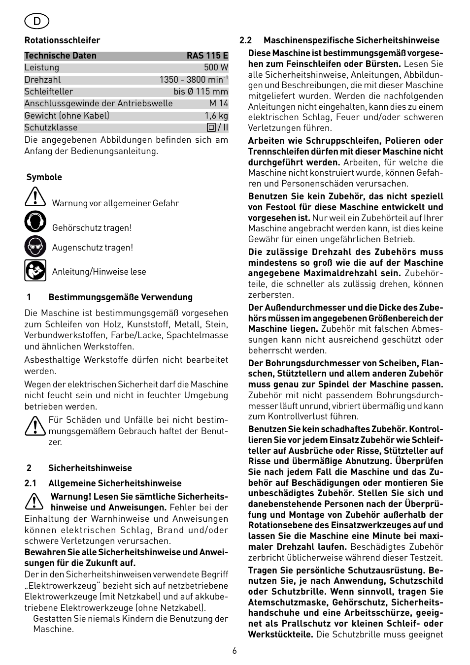 Festool RAS 115.04 E User Manual | Page 6 / 80
