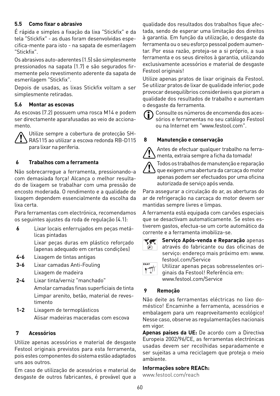 Festool RAS 115.04 E User Manual | Page 60 / 80
