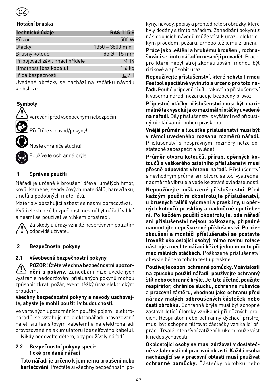 Festool RAS 115.04 E User Manual | Page 67 / 80