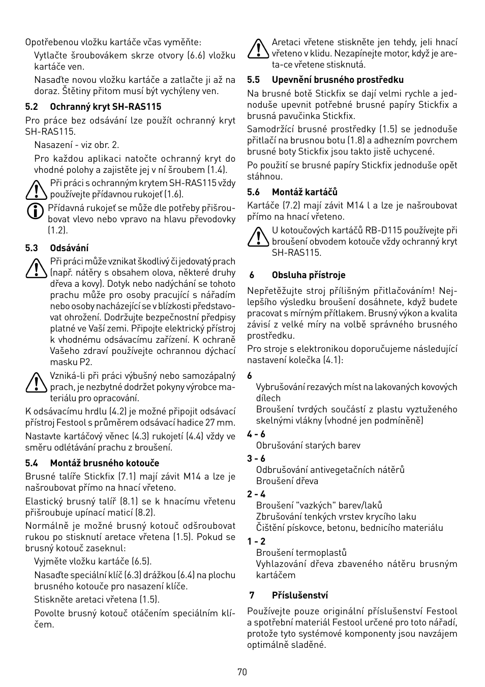 Festool RAS 115.04 E User Manual | Page 70 / 80
