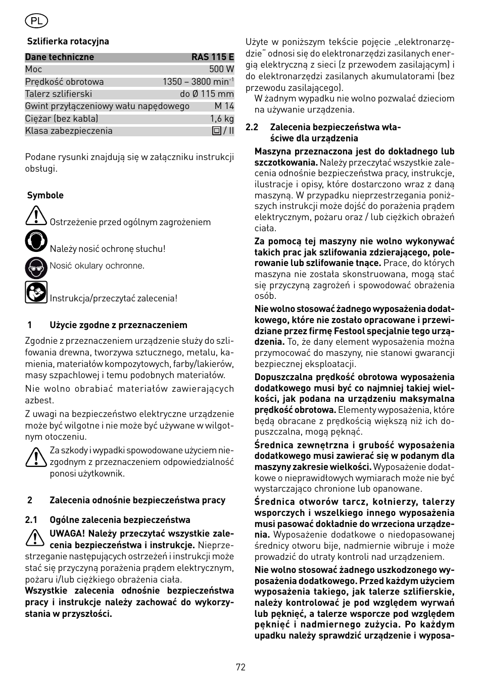 Festool RAS 115.04 E User Manual | Page 72 / 80