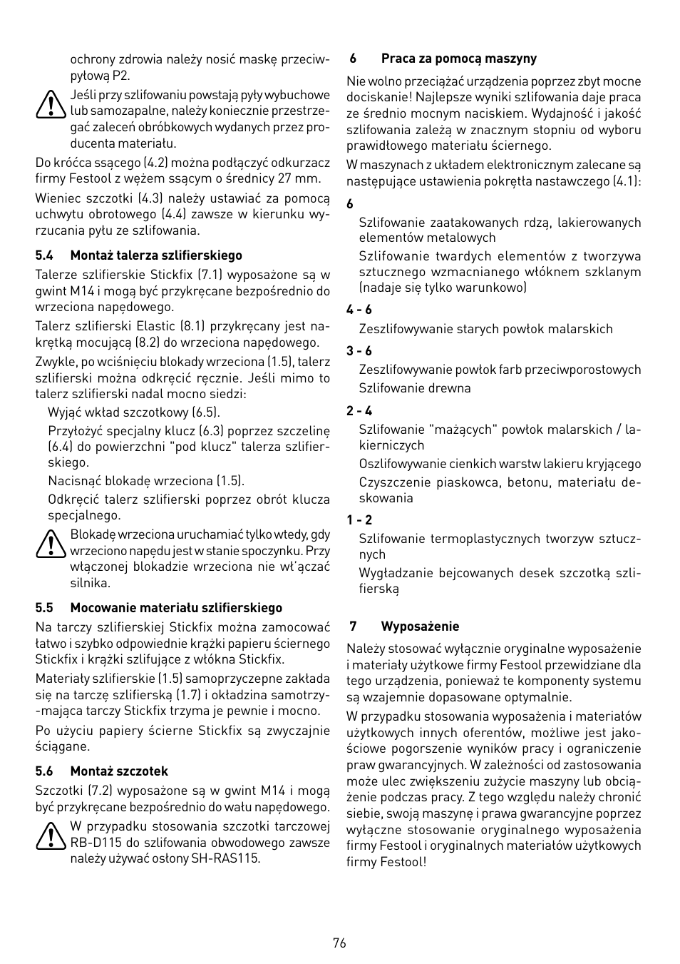 Festool RAS 115.04 E User Manual | Page 76 / 80