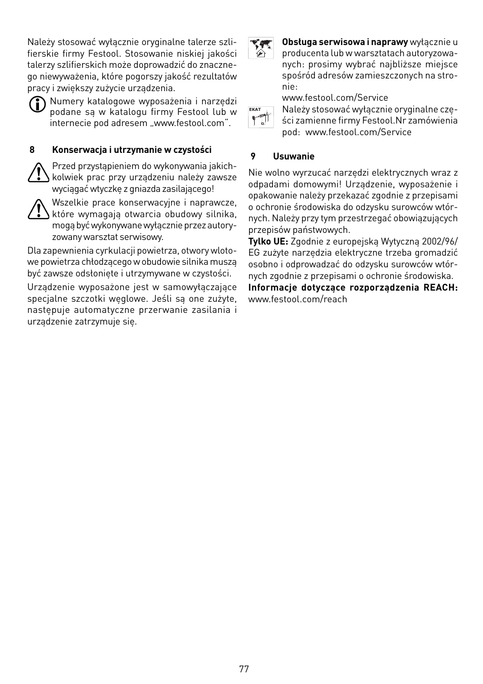 Festool RAS 115.04 E User Manual | Page 77 / 80