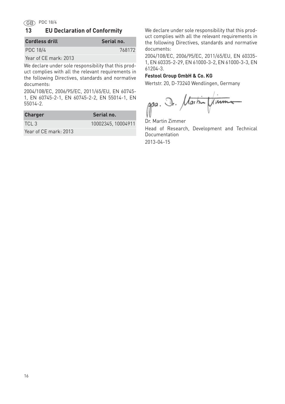 Festool PDC 18 User Manual | Page 16 / 89