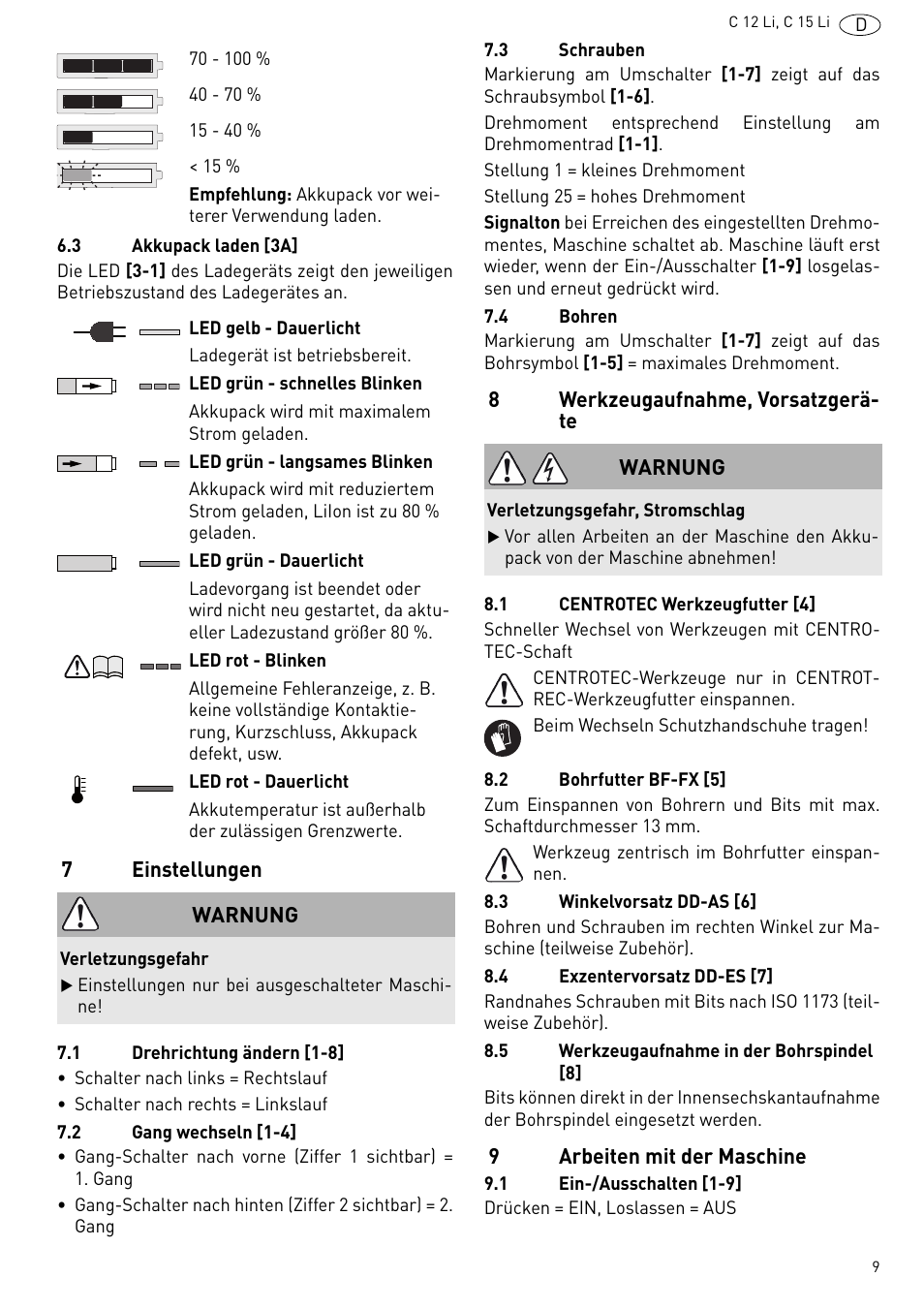 Festool C 15 Li User Manual | Page 9 / 83