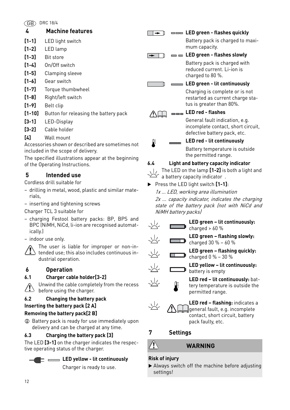 Festool DRC 18-4 User Manual | Page 12 / 81