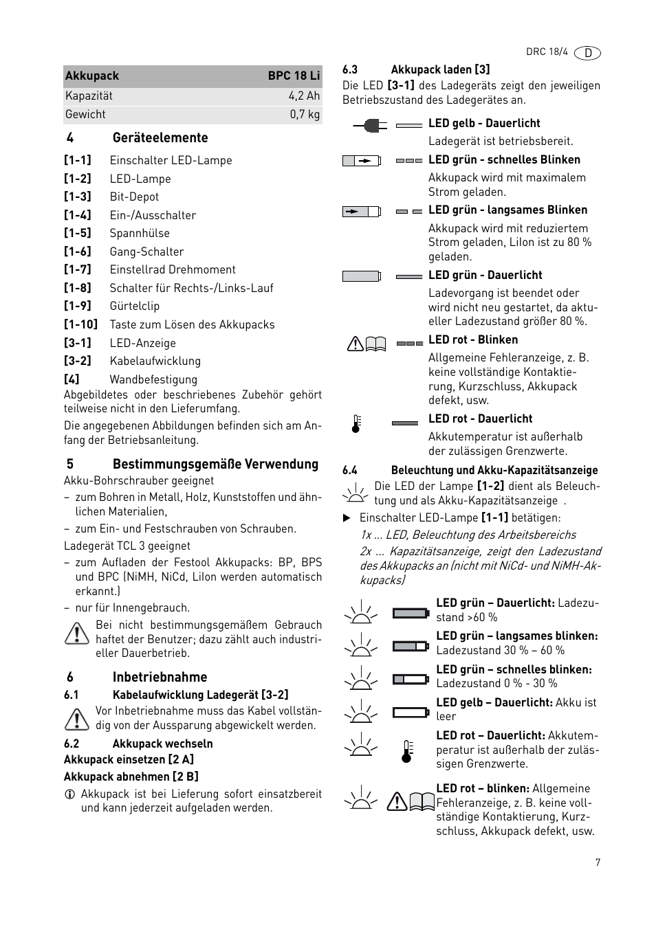 Festool DRC 18-4 User Manual | Page 7 / 81