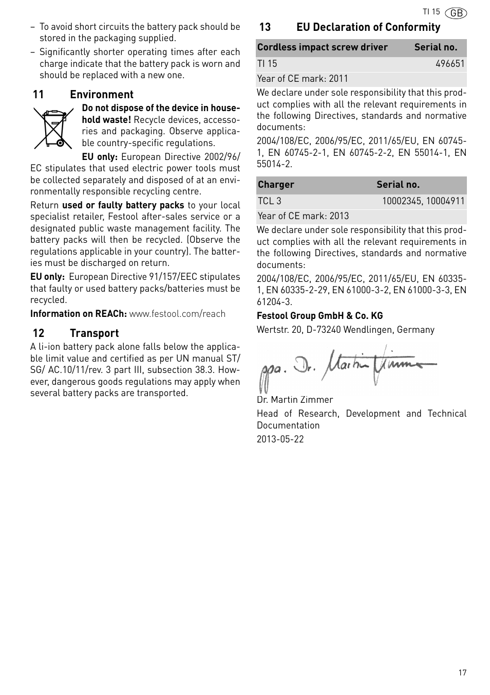 Festool Ti 15 User Manual | Page 17 / 90