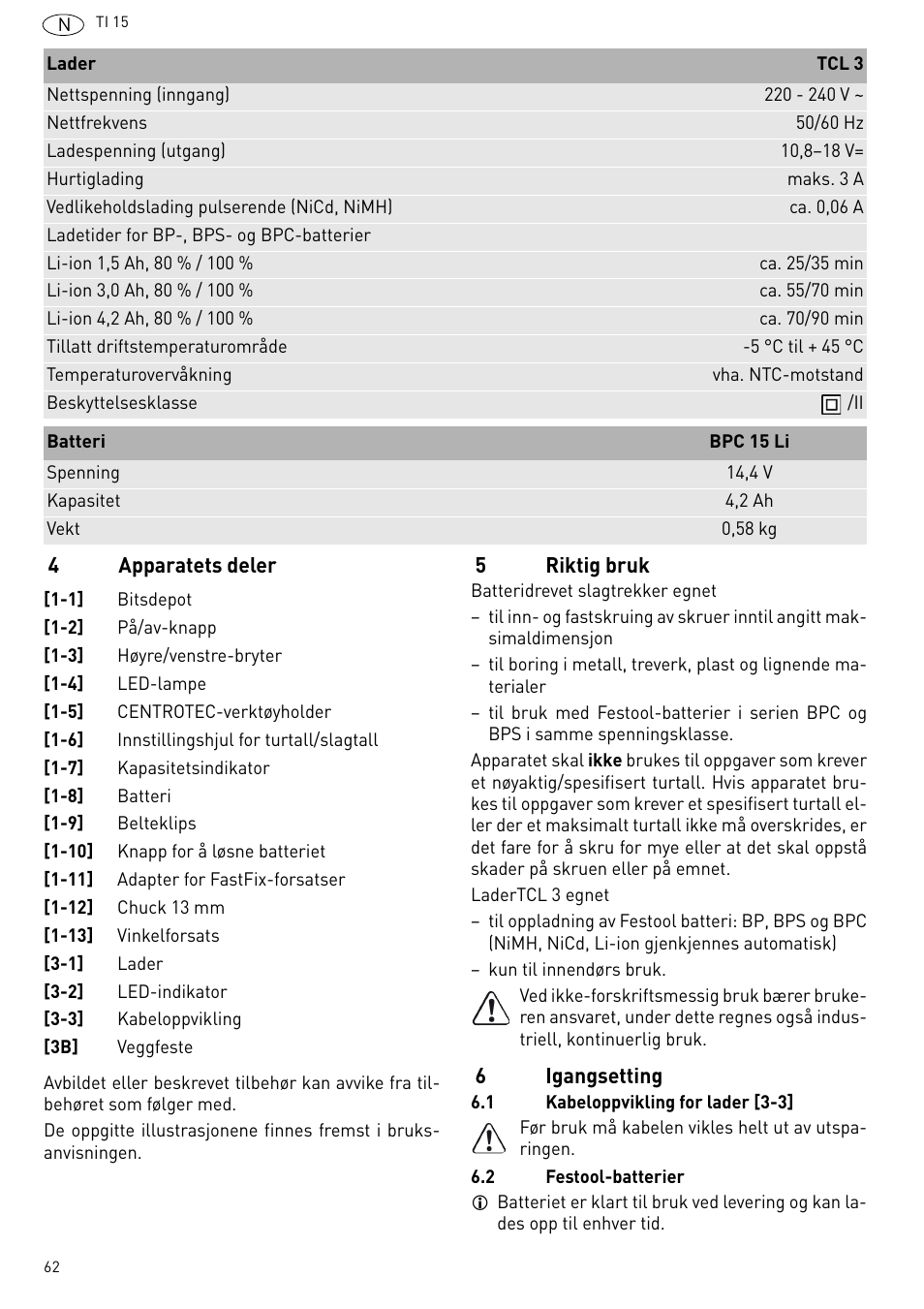 Festool Ti 15 User Manual | Page 62 / 90