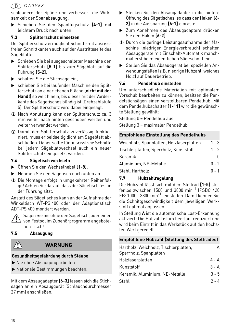 Warnung | Festool PSBC 420 EB User Manual | Page 10 / 132